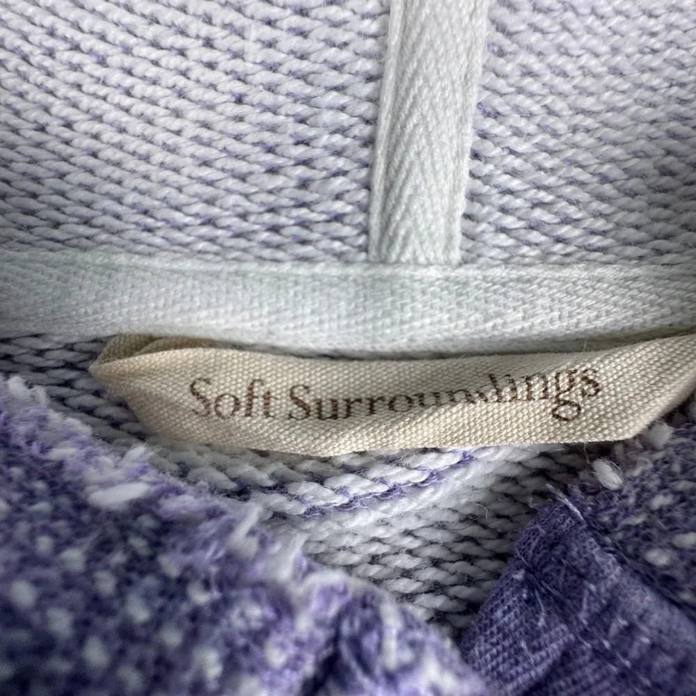 Soft Surroundings Lavender Waffle Knit Henley Hoodie Tunic Purple 3/4 Sleeve Top